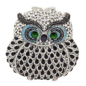 6230 Black Mini Owl Party Crystal Clutch Purses Dressy,Animal Evening